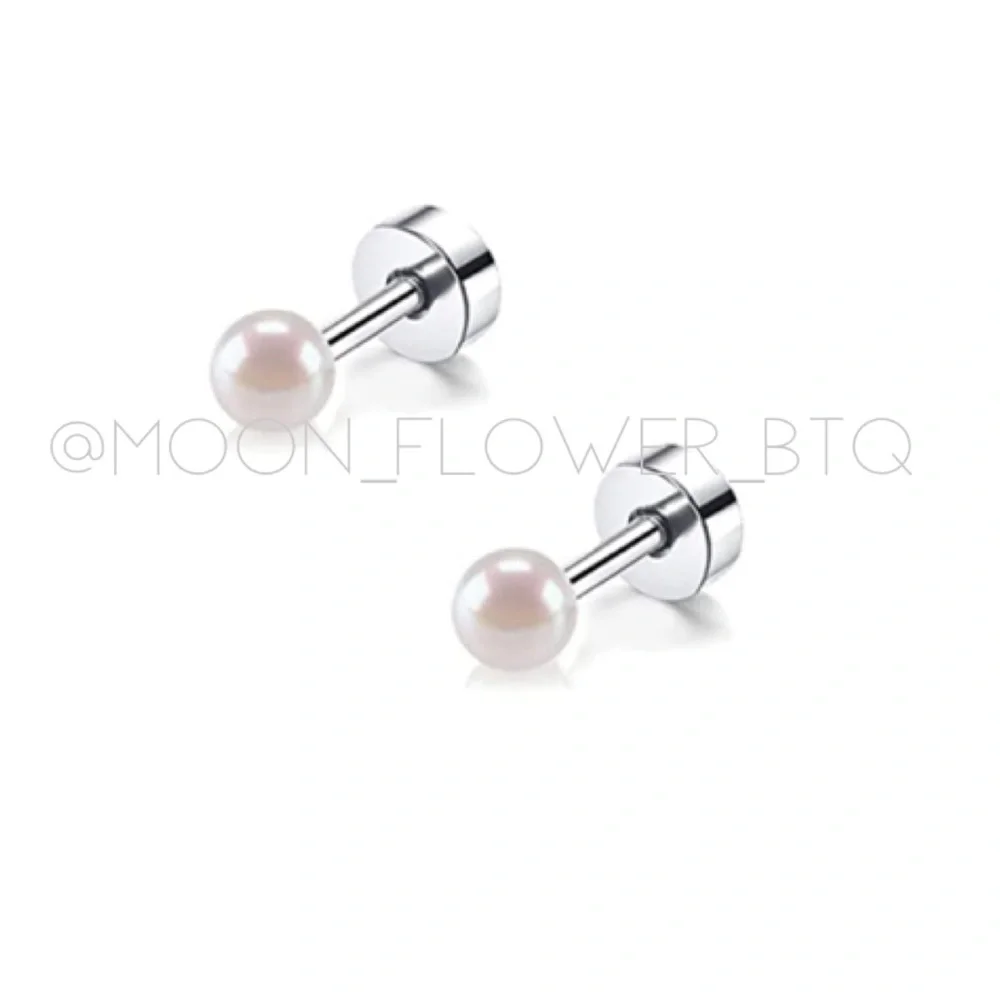 Tiny Silver Pearl Flat Back Earrings - Picture 8 of 9